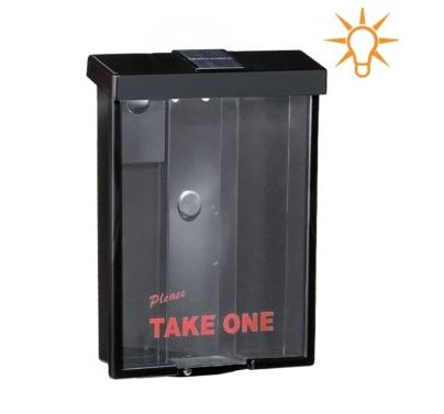 Black Outdoor Brochure Box and Card Holder with Integrated LED Solar Light