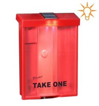 Red Outdoor Brochure Box and Card Holder with Integrated LED Solar Light